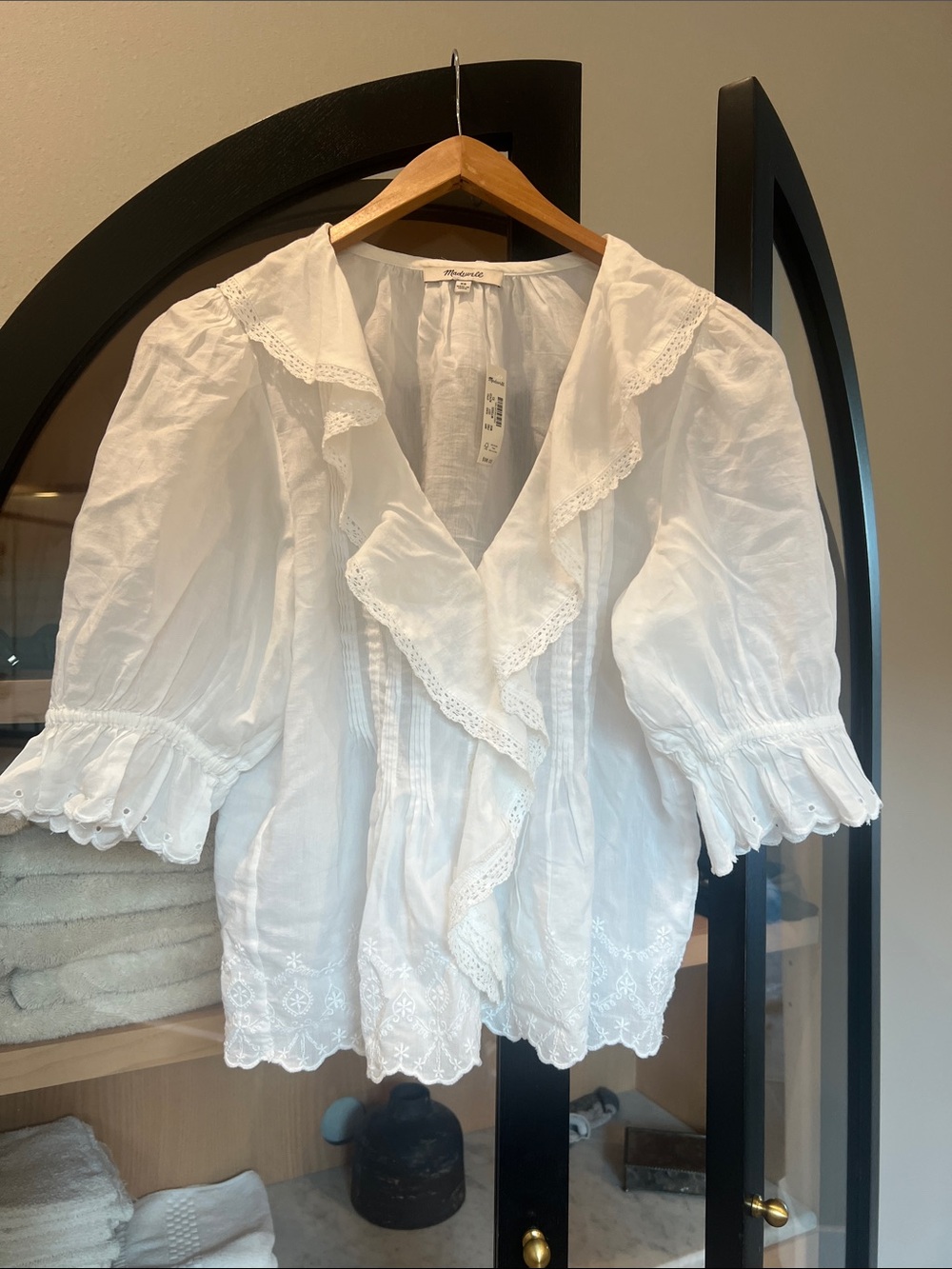 Madewell White Ruffle Lace-Trim Peasant Blouse - Women's Top
